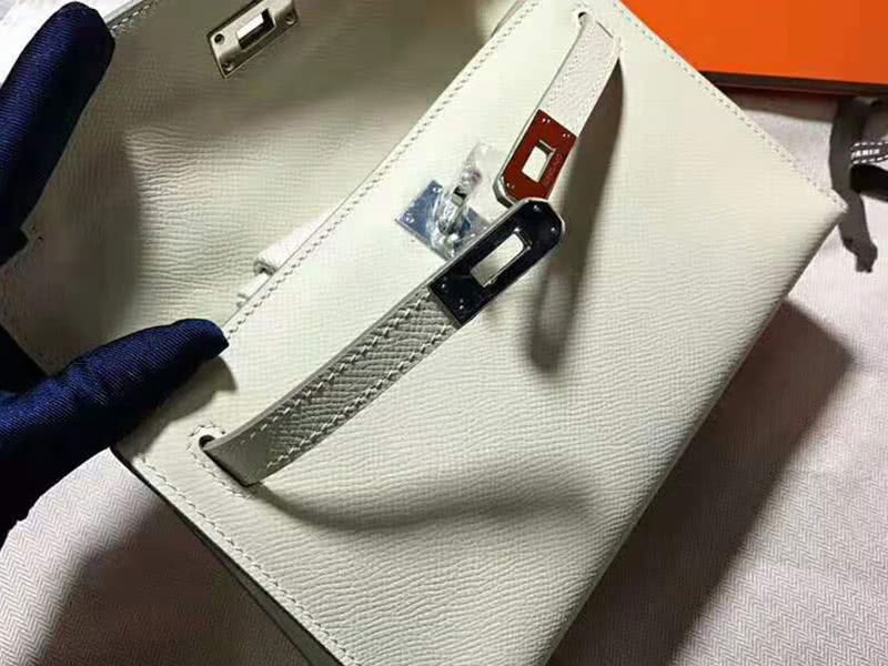Hermes Epsom Mini Kelly Pochette Silver Hardware White 7