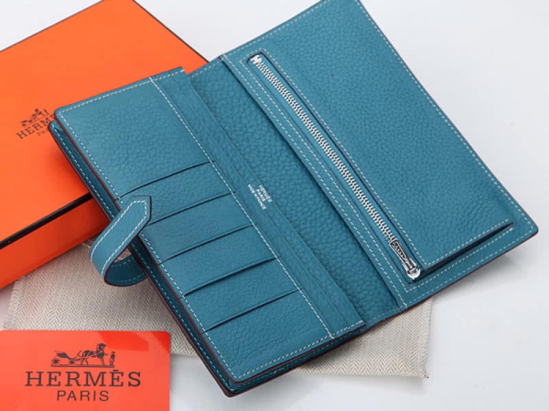 Hermes Dogon Togo Original Calfskin Bearn Japonaise Bi-Fold Wallet Medium Blue 4