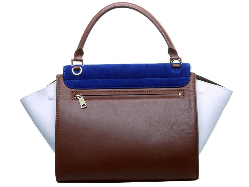 Celine Trapeze Shoulder Bag Multicolor Calfskin Blue Brown White 3