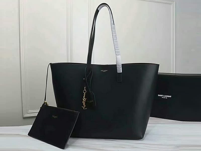 Saint Laurent Large Leather Ysl Shopper Tote Black 1