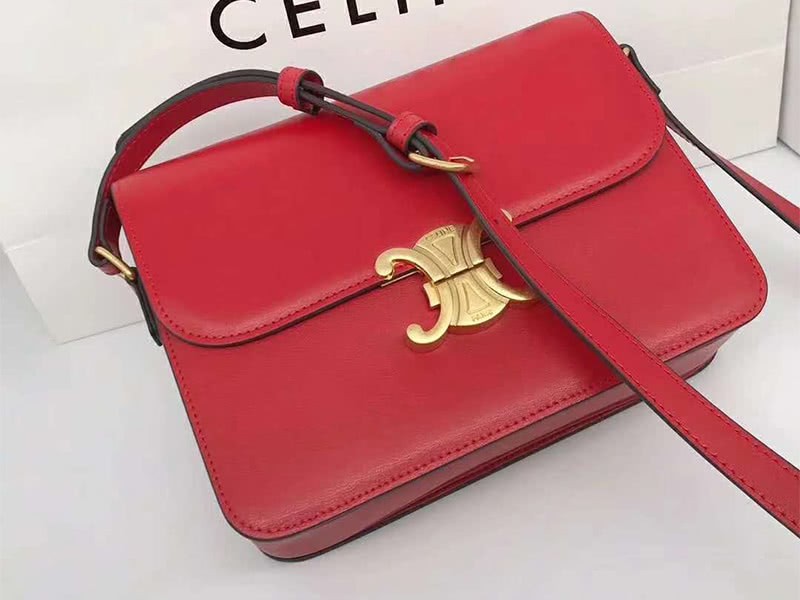 Celine Medium Triomphe Bag In Shiny Calfskin Red 2