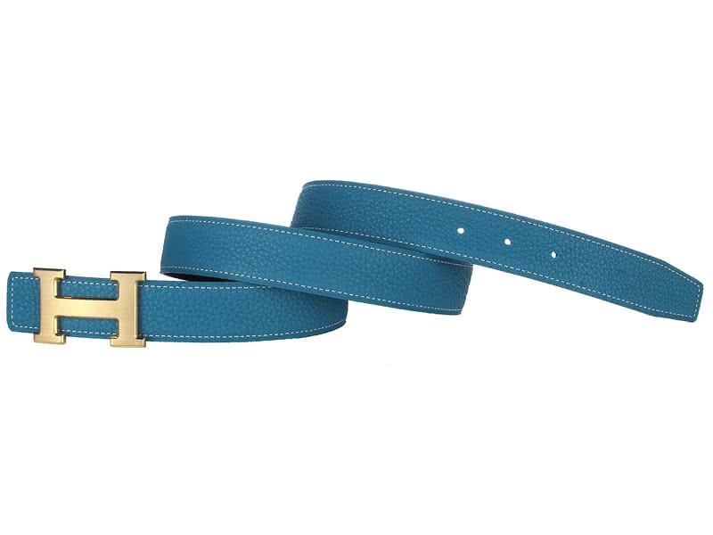 Hermes Togo Leather Wide Belt With Gold H Buckle Blue 3