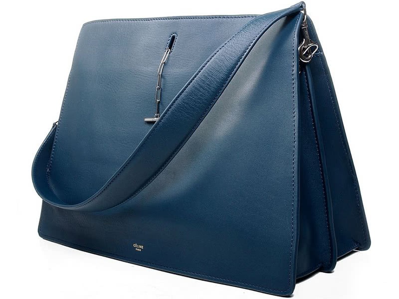 Celine Calf Leather Shoulder Bag Dark Blue 2