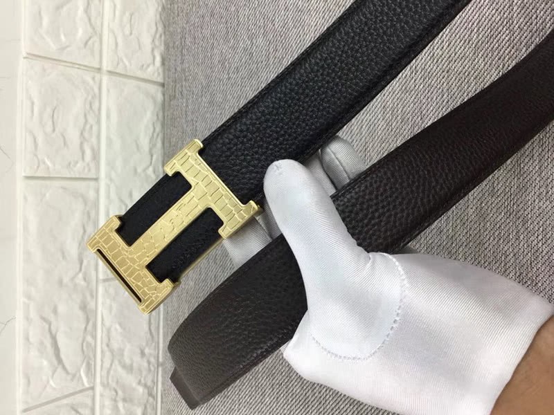 Hermes Gold H Belt Buckle & Reversible Leather Strap Black 5