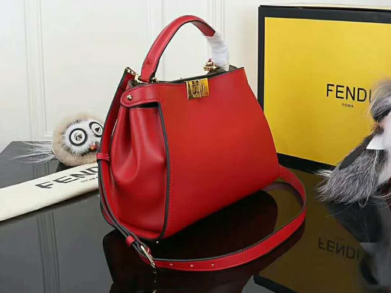 Fendi Peekaboo Essential Calfskin Leather Bag Red 2