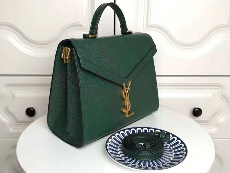 Saint Laurent Cassandra Top Handle Medium Bag In Grain Leather Green 2