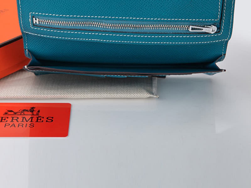 Hermes Epsom Original Calfskin Bearn Japonaise Bi-Fold Wallet Medium Blue 7