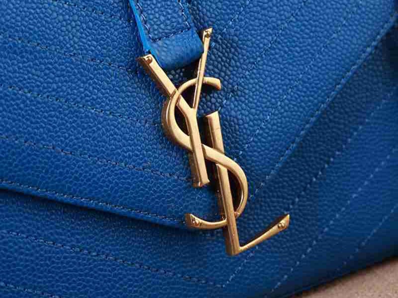Ysl Small Monogramme Satchel Blue Grain Textured Matelasse Leather 3