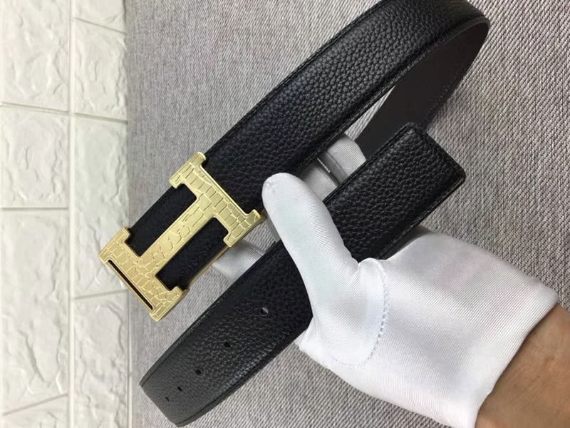 Hermes Gold H Belt Buckle & Reversible Leather Strap Black 3