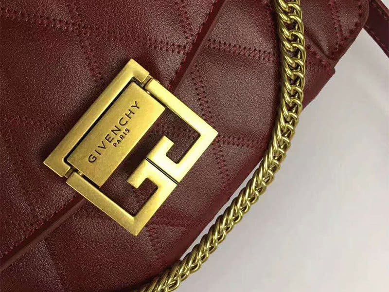 Givenchy gv3 Calfskin Quilted Leather Flap Bag Burgundy 5