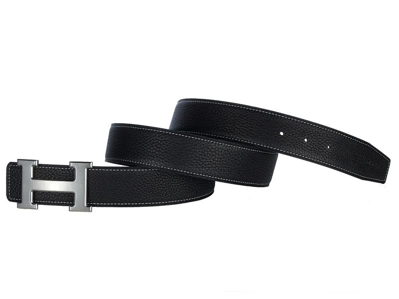 Hermes Togo Leather Belt With Silver H Buckle Black 3