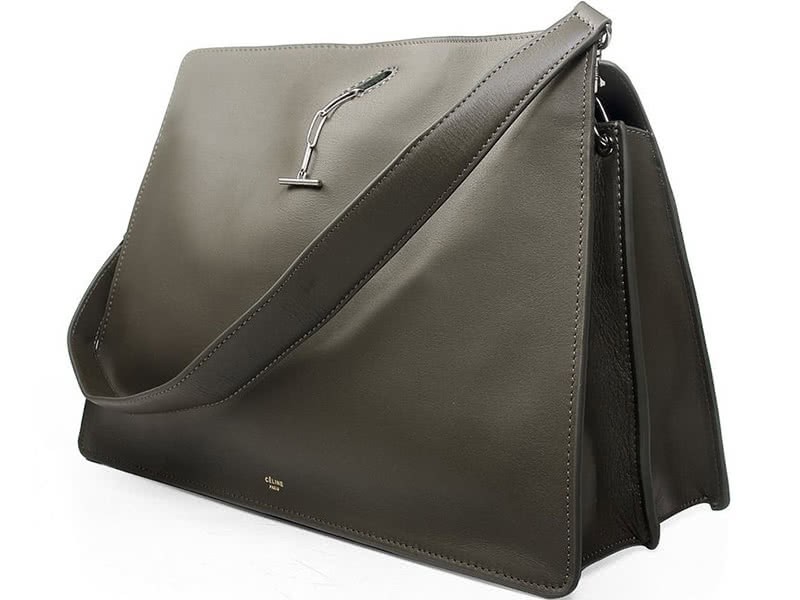 Celine Calf Leather Shoulder Bag Dark Green 2