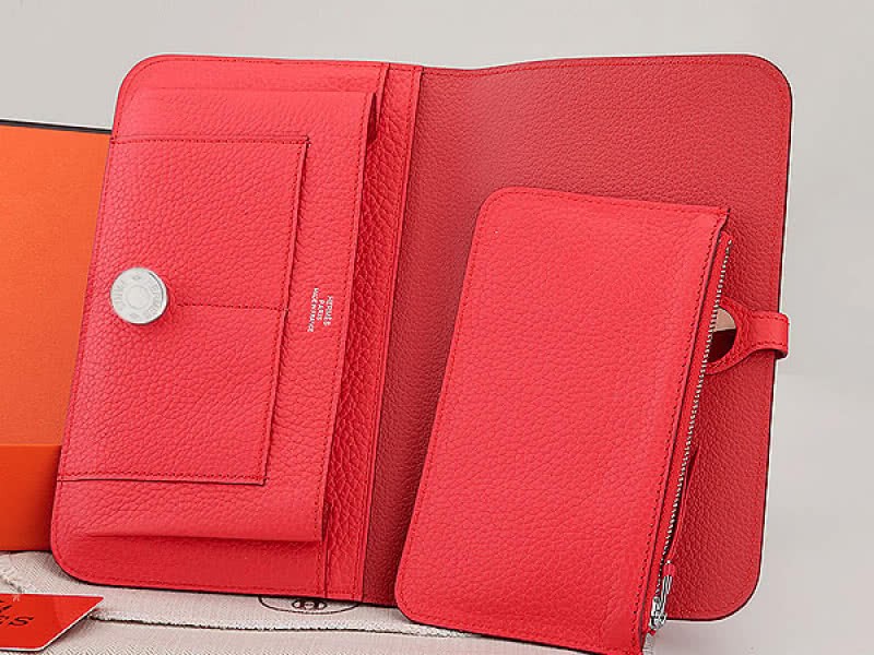 Hermes Dogon Togo Original Leather Combined Wallet Watermelon Red 3