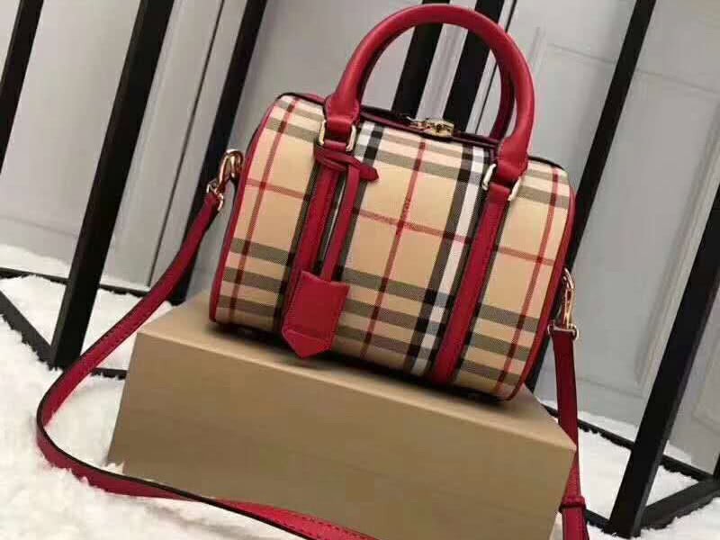 Burberry Boston Bag In Vintage Check And Leather Red 1