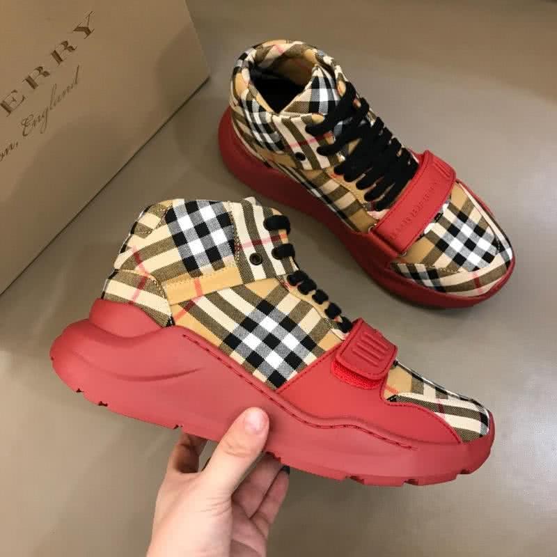 Burberry Fashion Comfortable Sneakers Cowhide Pink And Yellow Men 4