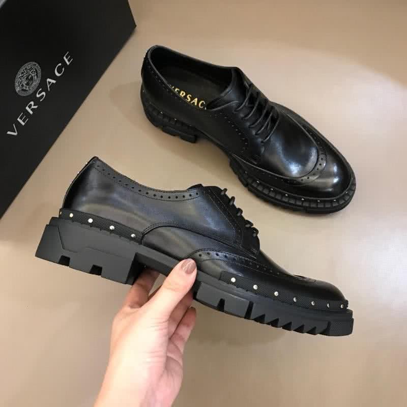 Versace Classic Style Loafers Cowhide Rivet Pattern Black Men 4