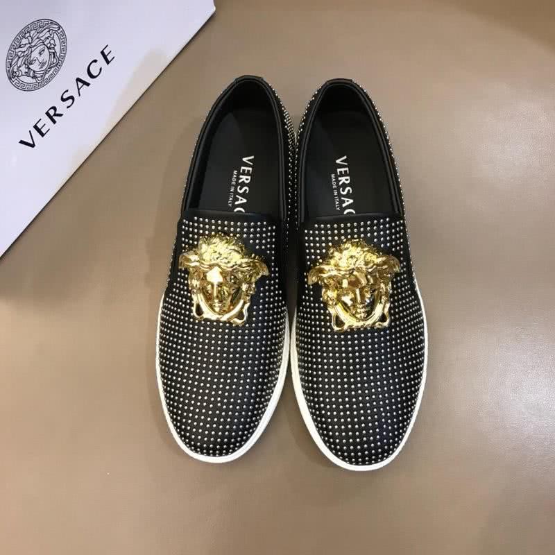 Versace Classic Style Loafers Cowhide And TPU  Sliver Diamond Black Men 2