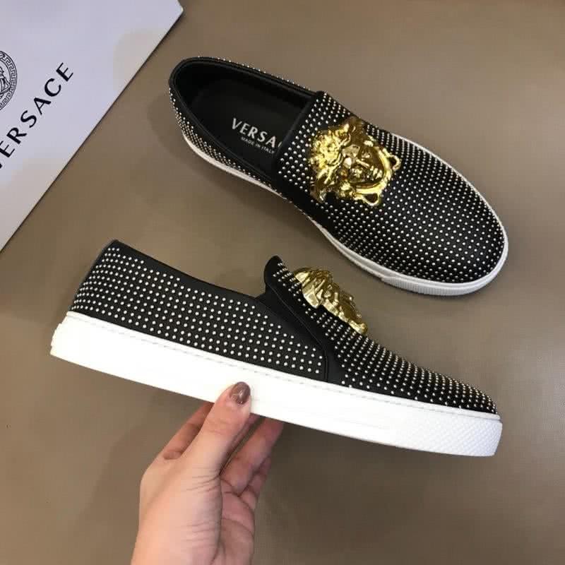 Versace Classic Style Loafers Cowhide And TPU  Sliver Diamond Black Men 4