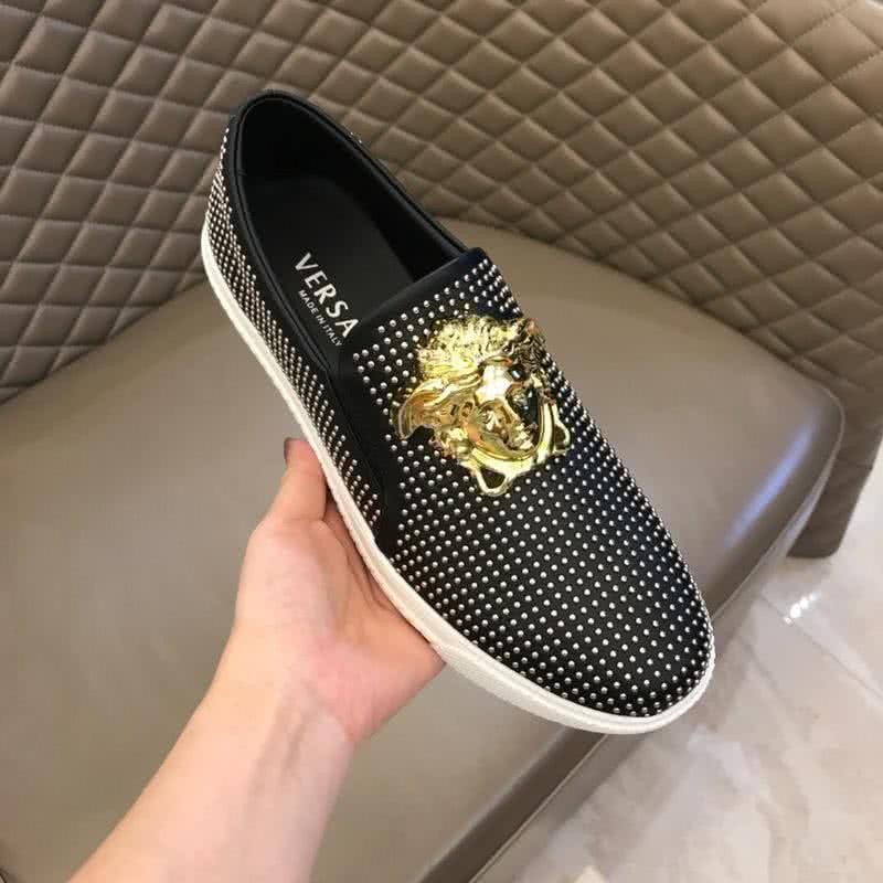 Versace Classic Style Loafers Cowhide And TPU  Sliver Diamond Black Men 7