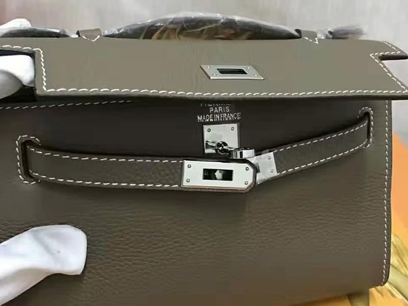 Hermes Pochette Kelly Togo Leather Silver Hardware Dark Grey 5