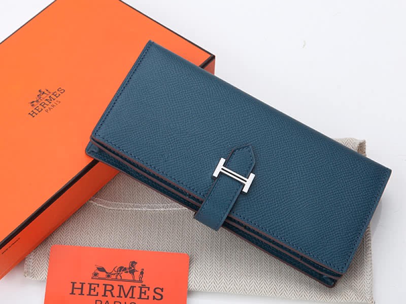 Hermes Epsom Original Calfskin Bearn Japonaise Bi-Fold Wallet Dark Blue 1