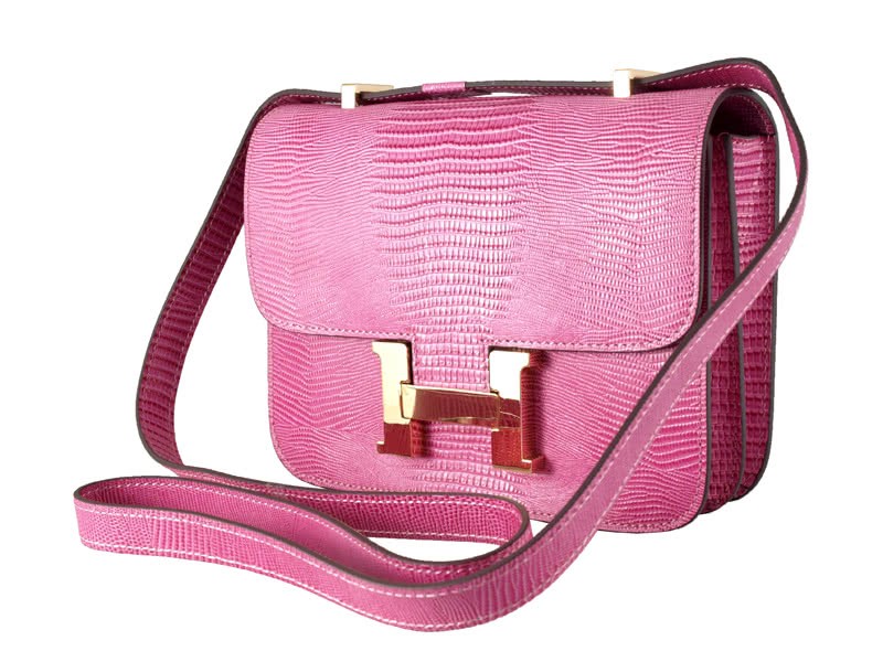 Hermes Constance 23 Single Shoulder Bag Lizard Leather Pink 2