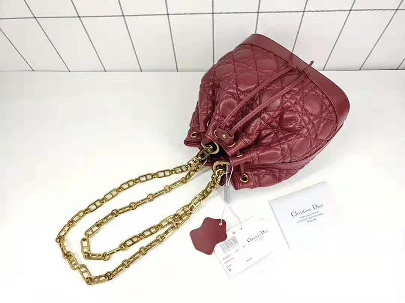 Dior Mini Miss Dior Lambskin Bucket Bag Burgundy 4