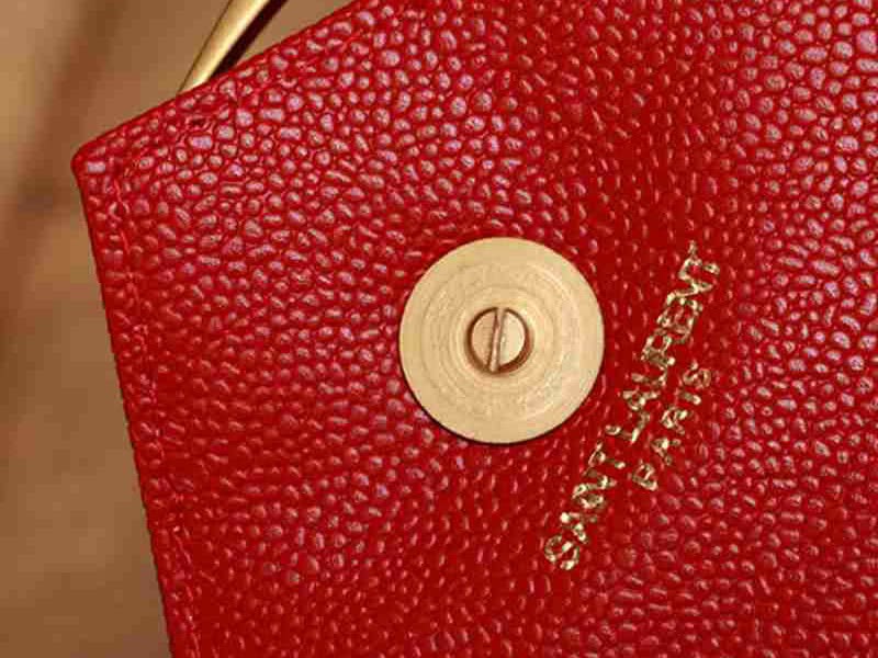 Ysl Medium Monogramme Satchel  Red Grain  Poudre Textured Matelasse Leather 9