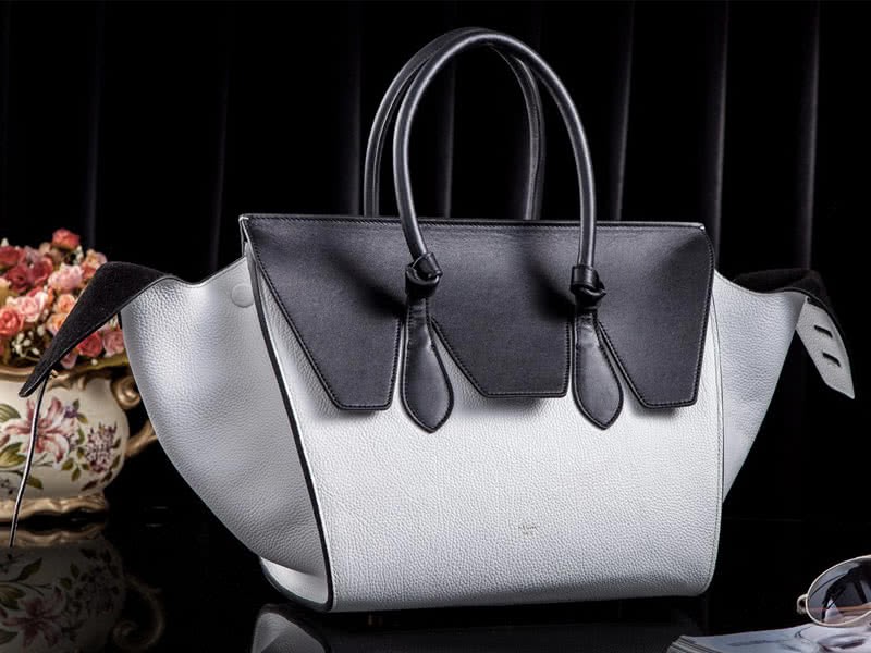Celine Tie Nano Top Handle Bag Leather White & Black 3