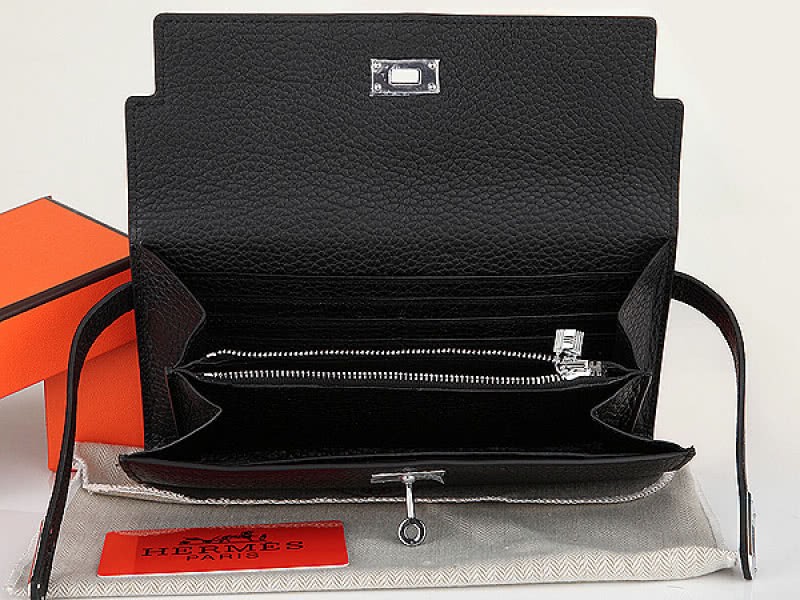 Hermes Dogon Togo Original Leather Kelly Long Wallet Black 3