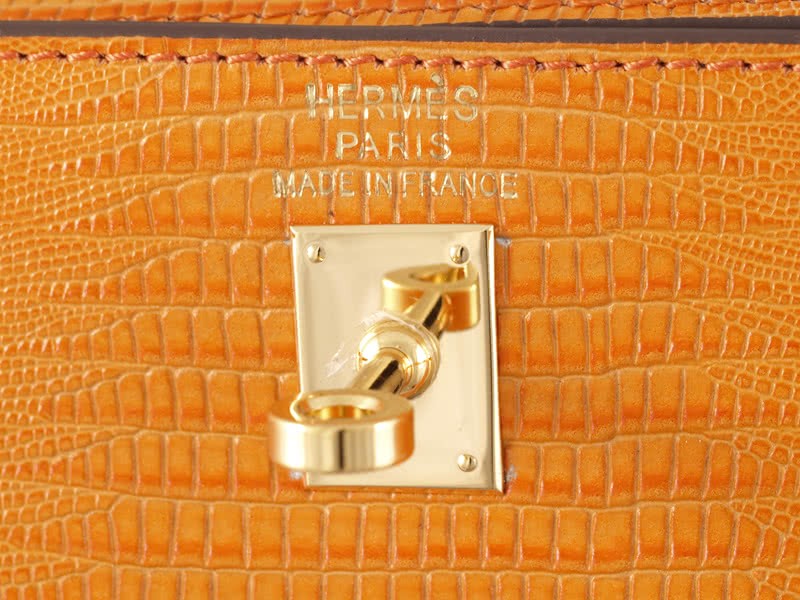 Hermes Kelly Pochette Longue Lizard Leather Orange 9