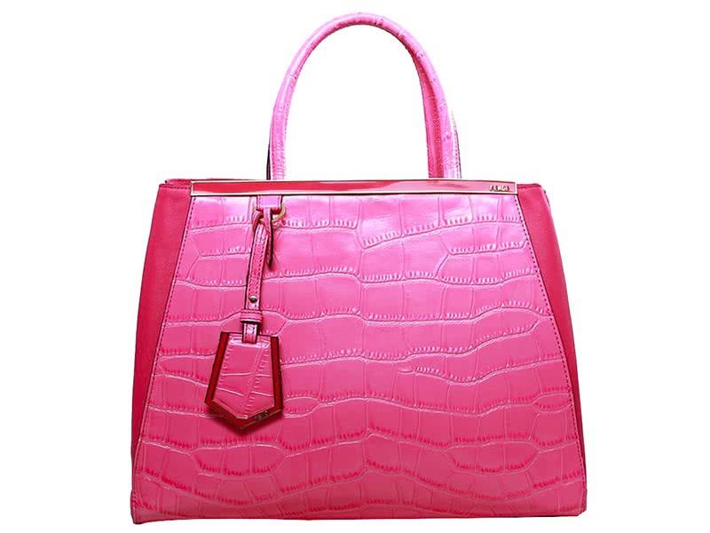 Fendi 2jours Calfskin Tote Bag Croc Hot Pink 1