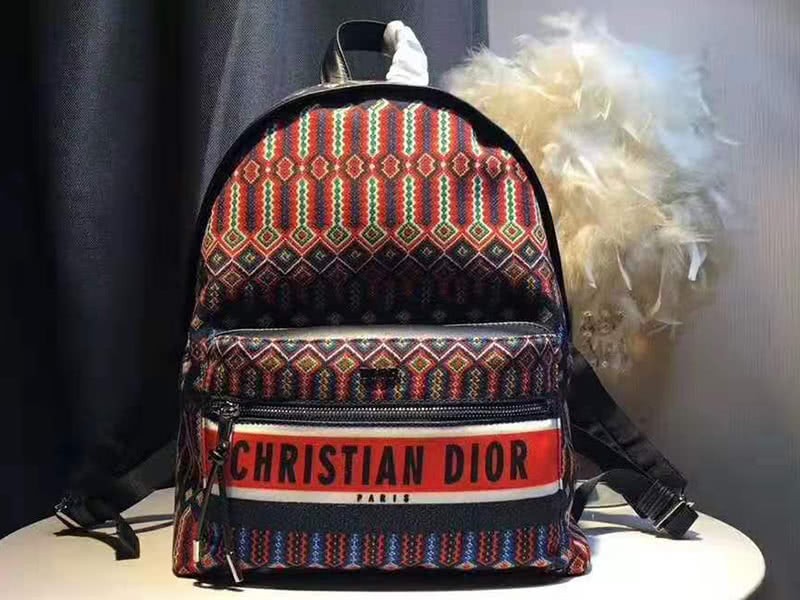 Dior Oblique With Christian Logo Backpack Aztec Pattern Orange 2