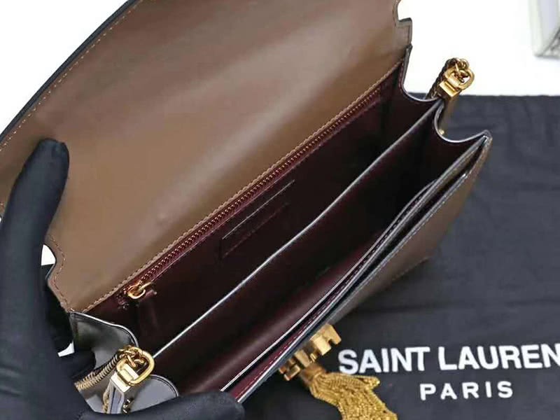Saint Laurent Cassandra Monogram Clasp Bag Calfskin Brown 9