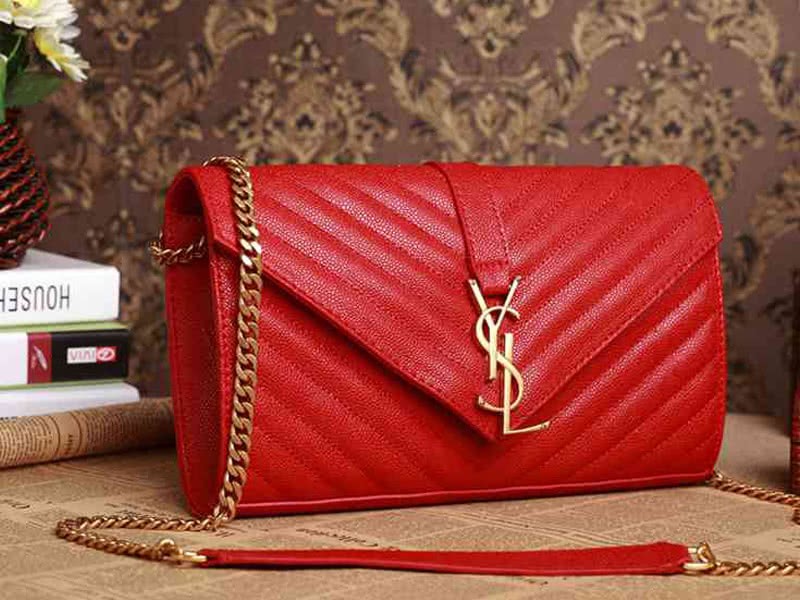 Ysl Medium Monogramme Satchel  Red Grain  Poudre Textured Matelasse Leather 2