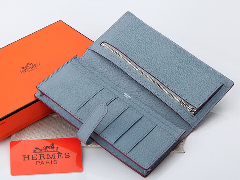 Hermes Dogon Togo Original Calfskin Bearn Japonaise Bi-Fold Wallet Light Blue 4