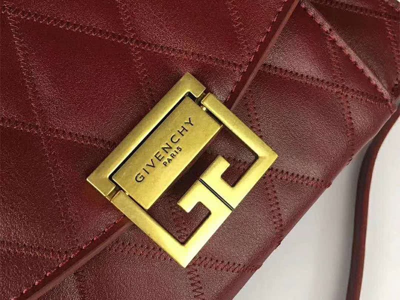 Givenchy gv3 Calfskin Quilted Leather Flap Bag Burgundy 4