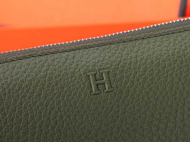Hermes Zipper Wallet Original Leather Olive 6