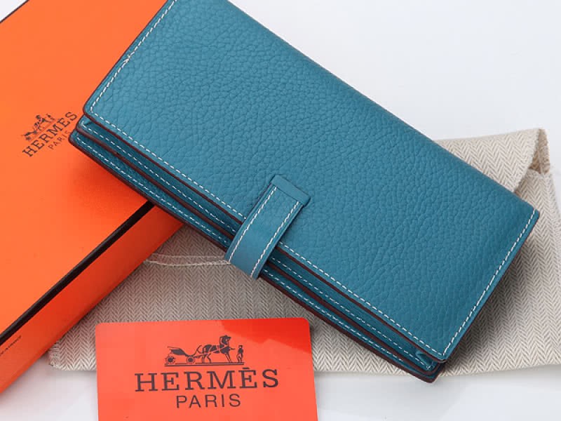 Hermes Dogon Togo Original Calfskin Bearn Japonaise Bi-Fold Wallet Medium Blue 2