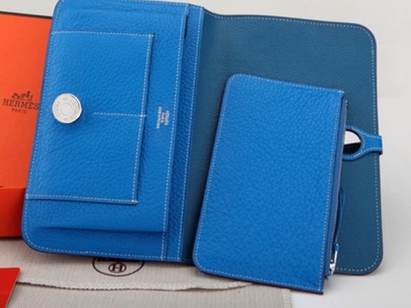Hermes Dogon Togo Original Leather Combined Wallet Blue 3