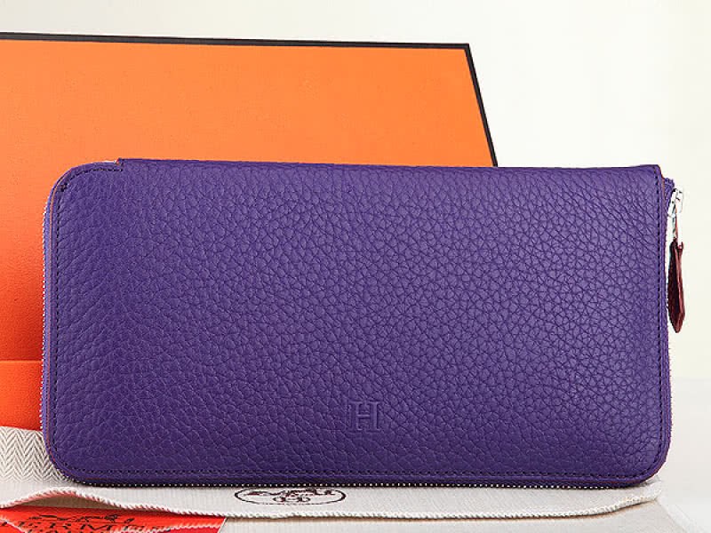 Hermes Zipper Wallet Original Leather Purple 1