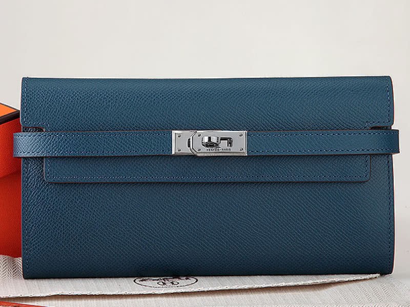 Hermes Epsom Original Calfskin Kelly Long Wallet Dark Blue 1