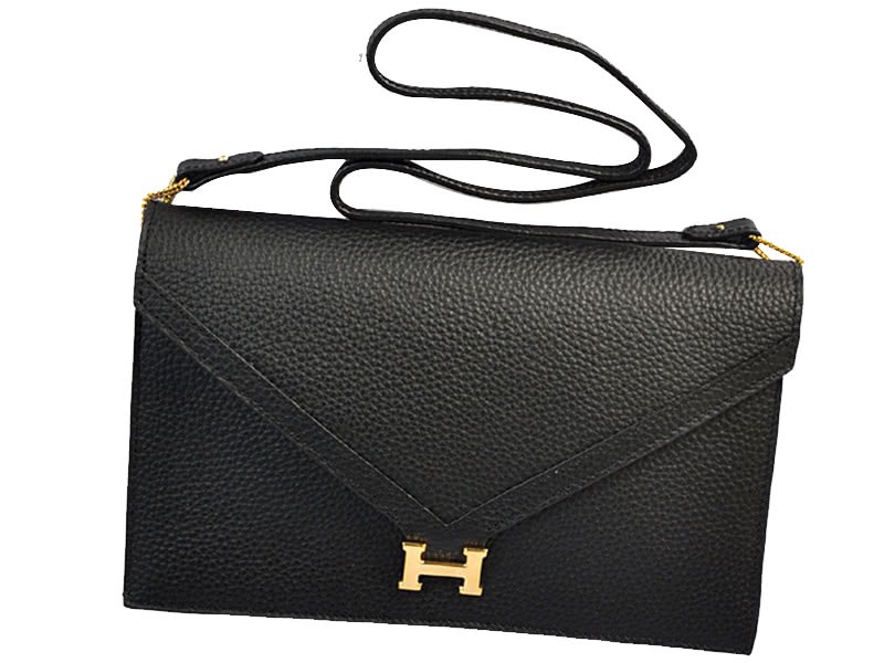Hermes Pilot Envelope Clutch Black With Gold Hardware 4