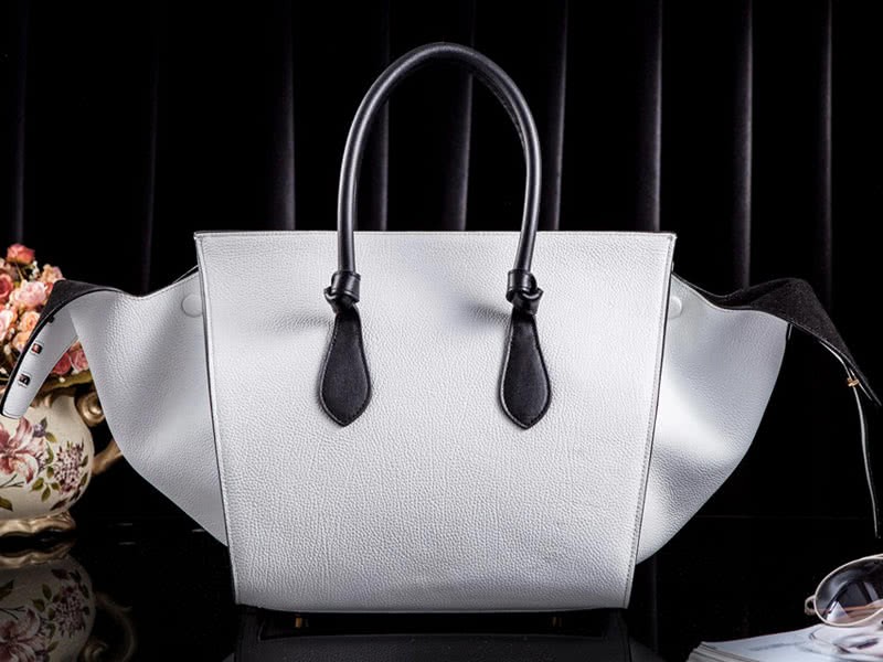 Celine Tie Nano Top Handle Bag Leather White & Black 2
