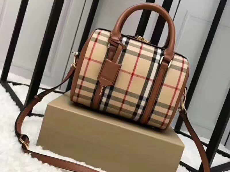 Burberry Boston Bag In Vintage Check And Leather Brown 1