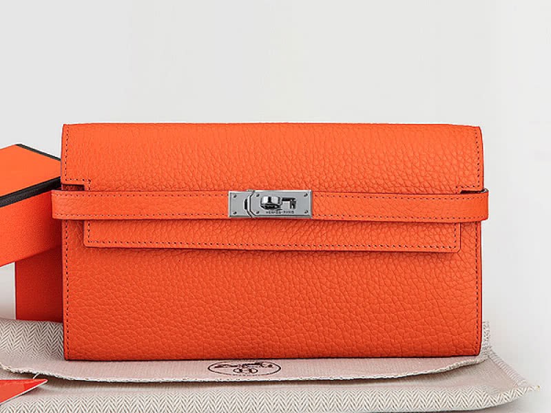 Hermes Dogon Togo Original Leather Kelly Long Wallet Orange 1