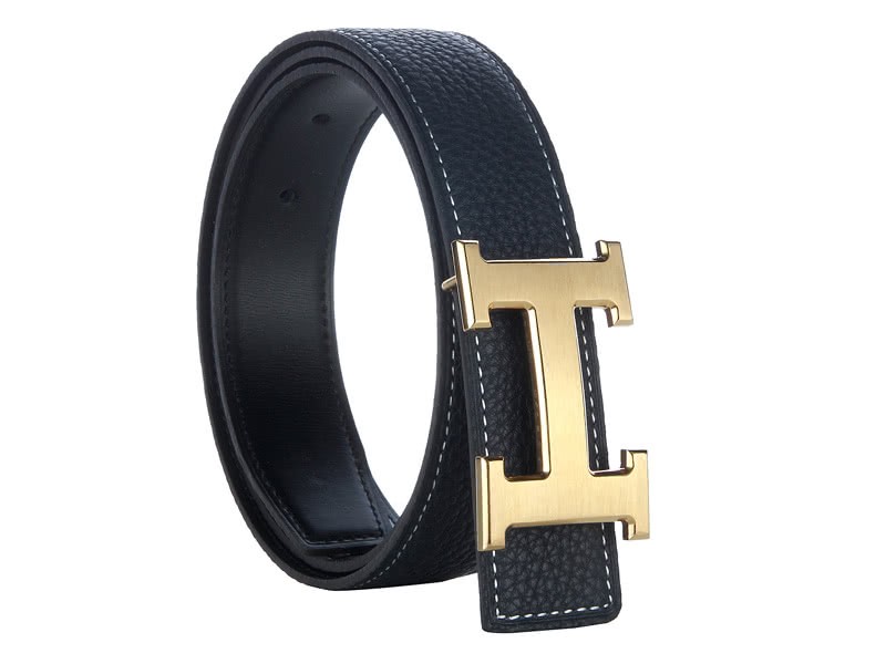 Hermes Togo Leather Wide Belt With Gold H Buckle Black 1