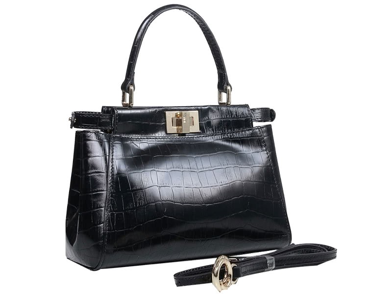 Fendi Iconic Mini Peekaboo Bag In Croco Leather Black 2