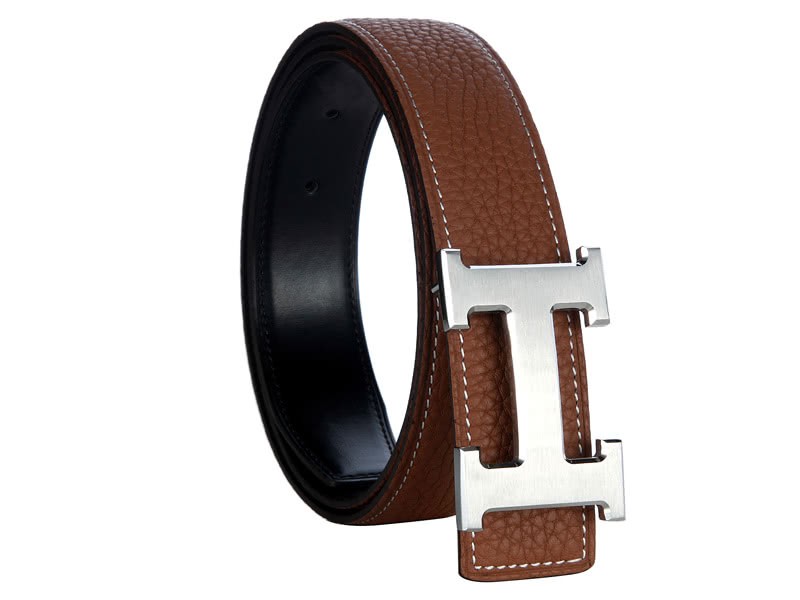 Hermes Togo Leather Belt With Silver H Buckle Brown 1