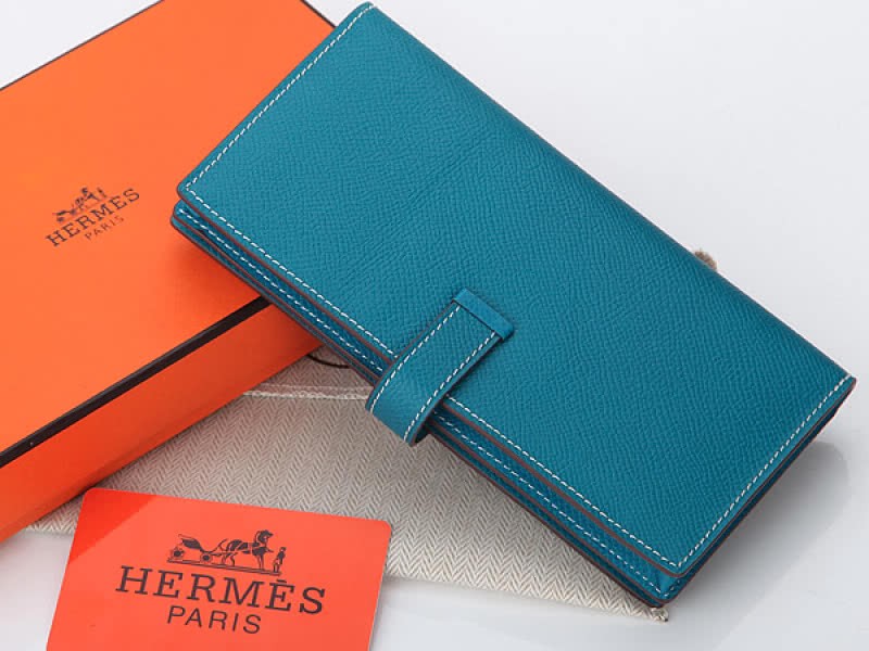 Hermes Epsom Original Calfskin Bearn Japonaise Bi-Fold Wallet Medium Blue 2